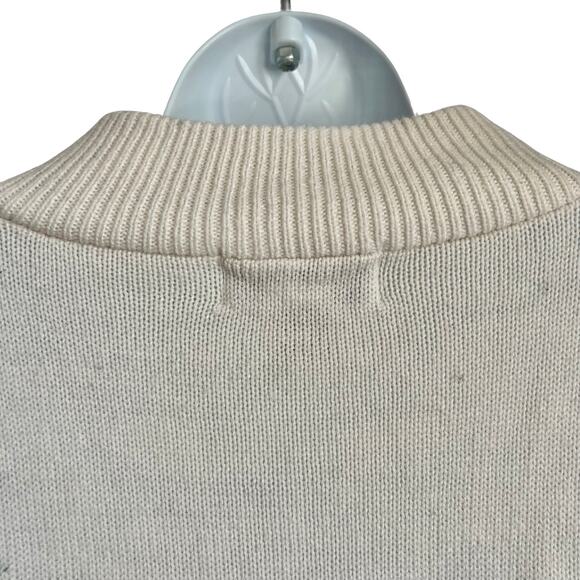 Vintage 80s Cream Shawl Collar Pink Green Embroidered Flower Knit Sweater size L - Picture 7 of 8